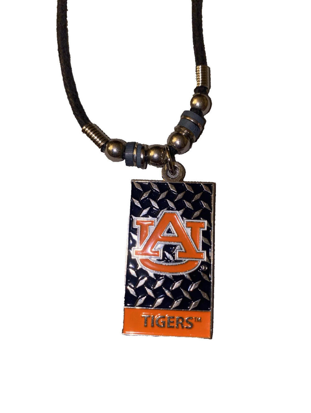 Auburn Tigers Dog Tag Necklace – 18" Black Cord with Beaded Accents